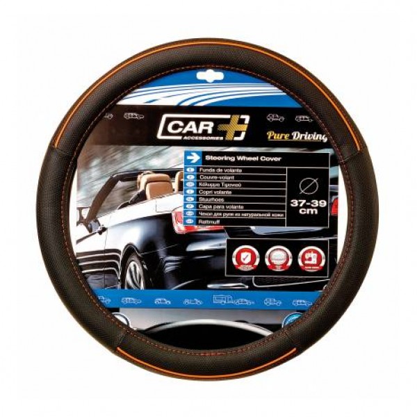 Funda Volante Piel Sintética Negra Orange Line Cosido a Mano | Toque Juvenil y Deportivo | Car+Accesories | Merkamas