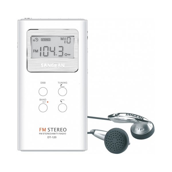 Radio Portátil AM/FM Digital Sangean DT-120 Blanco | 15 Presintonías Bloqueo Autoapagado | Merkamas
