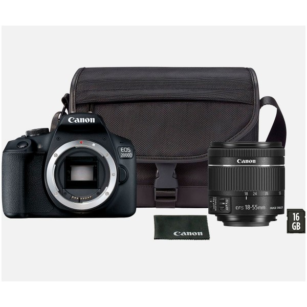 Canon eos 2000d kit cámara réflex 24,1mp wifi nfc + objetivo ef-s18-55mm + bolsa + sd 16gb