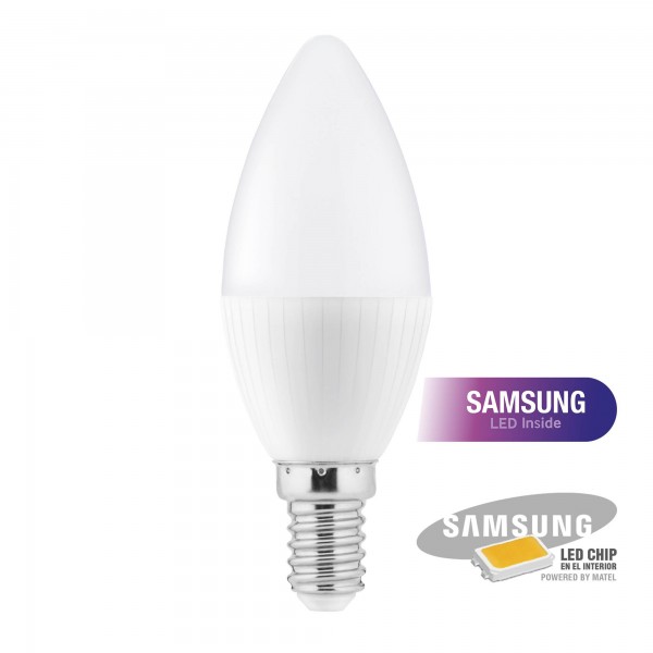 Bombilla LED Vela E14 5W Fría Samsung (Pack 10) Ahorro Energético Larga Duración Matel | Merkamas