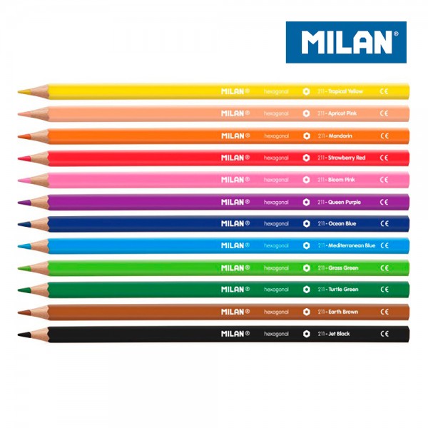 Pack 4 Estuches 12 Lápices Colores MILAN Hexagonales Resistentes Anti-Rotura Mina 2.9mm | Merkamas