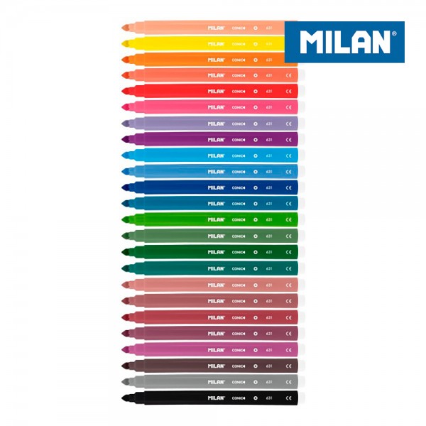 Rotuladores Base Agua Punta Cónica Ø5mm Colores Surtidos 24 uds MILAN | Calidad Profesional para Artistas y Estudiantes | Merkamas