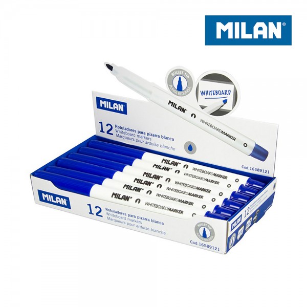 Rotuladores Pizarra Blanca MILAN Ø3,7mm Azul Marino Caja 12 uds | Borrado Seco Tinta Alcohol | Merkamas