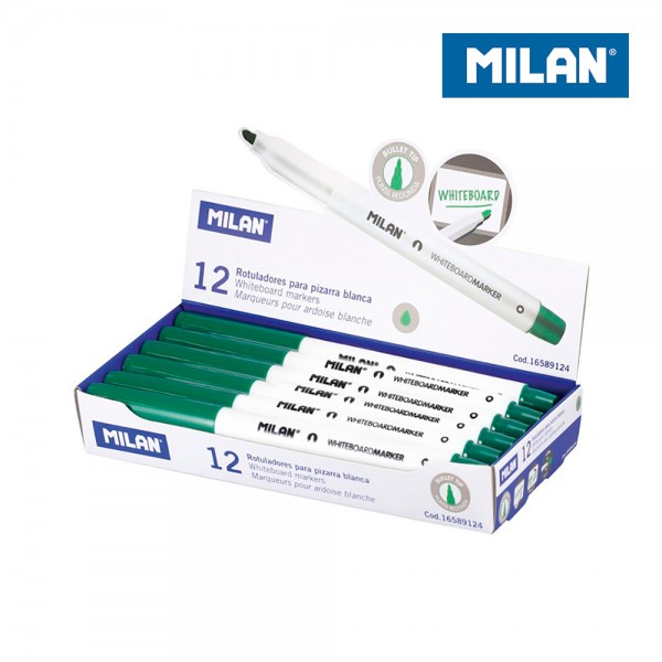 Rotuladores Pizarra Blanca MILAN Verde Punta Redonda 3.7mm | Caja 12 uds | Borrado Fácil y Trazos Precisos | Merkamas