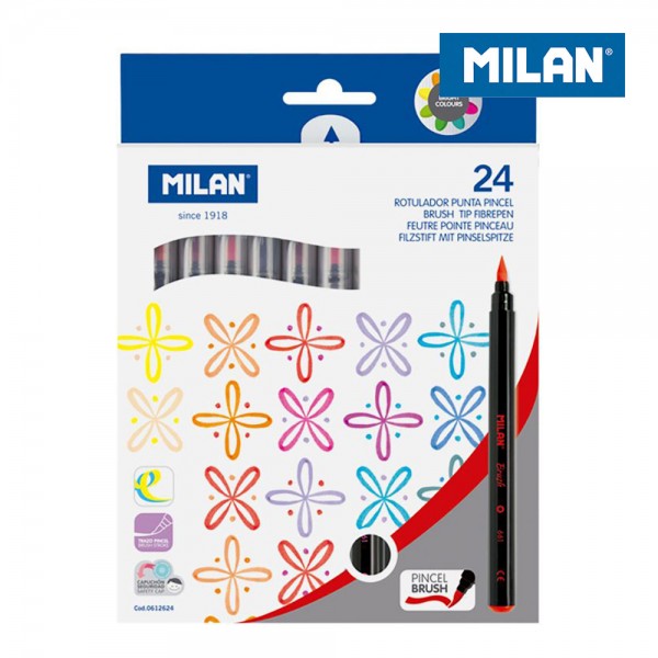 Rotuladores Punta Pincel MILAN Colores Surtidos | Caja 24 Uds Caligrafía y Arte | Merkamas