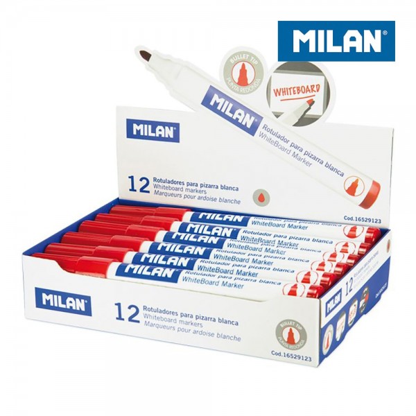 Rotuladores Pizarra Blanca Punta Redonda Ø4,7mm Rojo Milan | Caja 12 Unidades Borrables | Merkamas