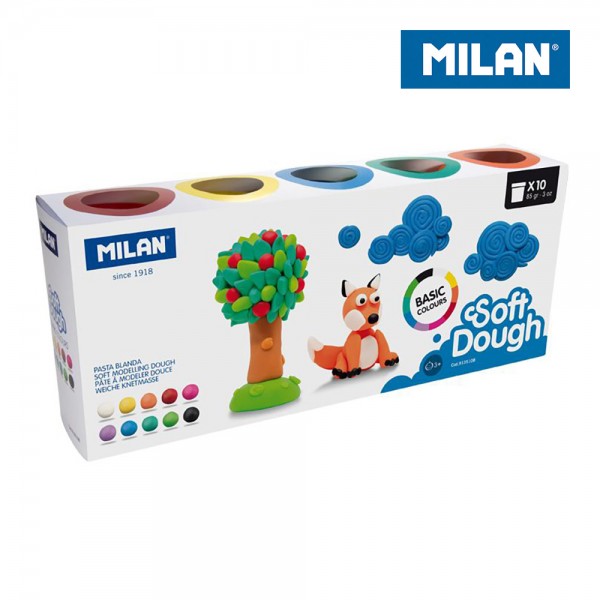Maletín Pasta Blanda Soft Dough MILAN 10 Botes 85g Colores Surtidos para Manualidades Infantiles | Merkamas