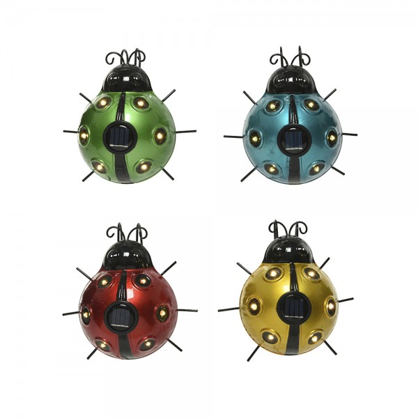 Figura Solar Mariquita LUMINEO Metálica Decorativa Exterior 14,5cm | Luz Cálida LED 6h | Merkamas