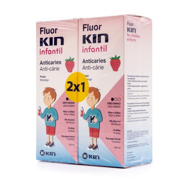Fluorkin Infantil Colutorio Doble Pack 2x500ml Sabor Suave | Protección Anticarie | Kin | Merkamas