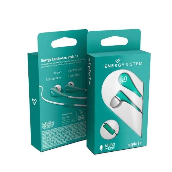 Auriculares Intrauditivos Energy Sistem Style 1 Menta con Micrófono Integrado y Cable Antienredos | Merkamas