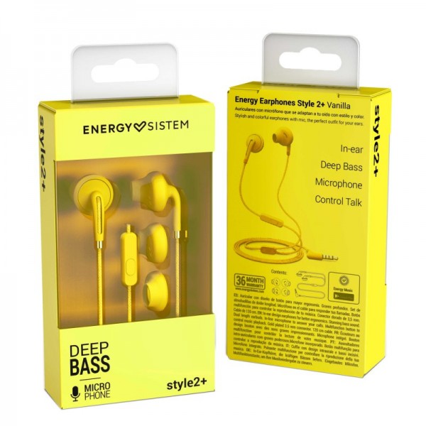 Auriculares In-Ear Energy Sistem Aur+Mic Style 2+ Vanilla | Sonido Potente y Llamadas Claras | Merkamas