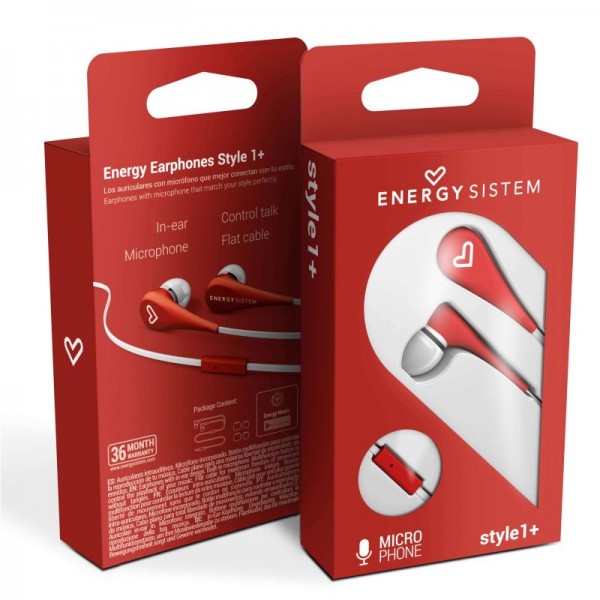 Auriculares Intrauditivos Energy Sistem Style 1 Rojo con MicrÃ³fono y Cable Antienredos | Merkamas