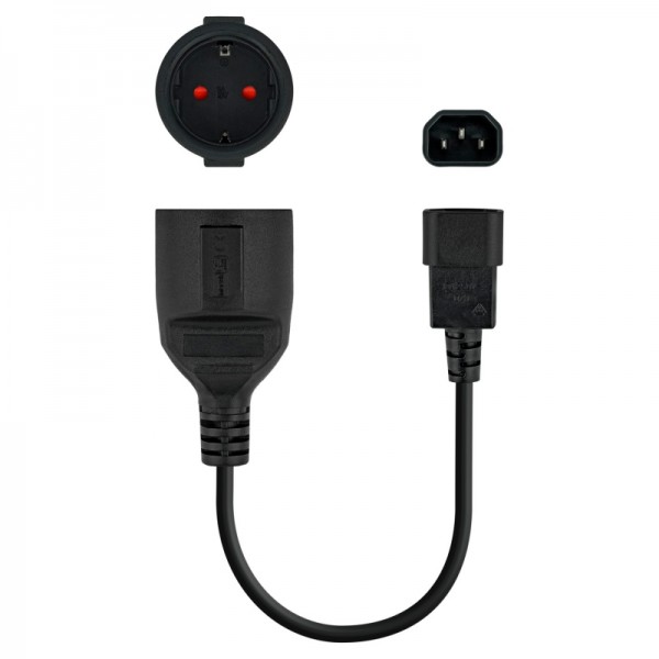 Adaptador Nanocable C14 Macho a Schuko Hembra 25cm | Conexión Segura SAI | Merkamas