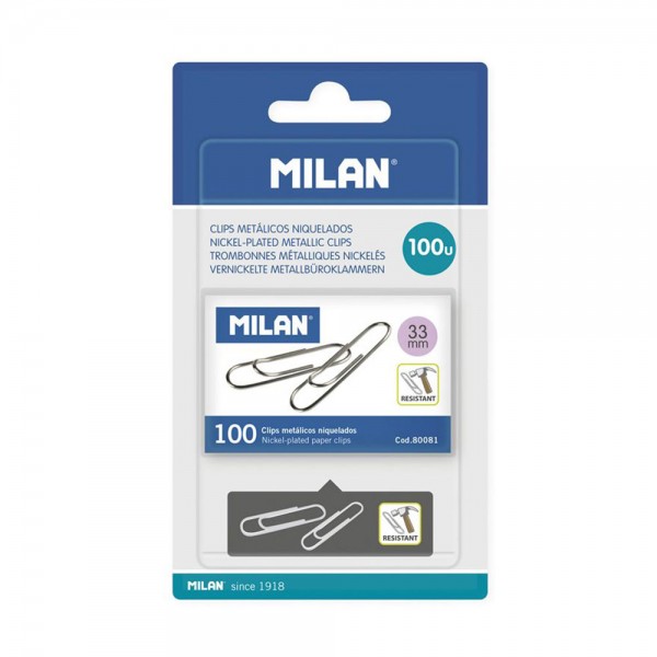 Blister 100 Clips Metálicos Milan 33mm Sujeción Fiable Duradera | Merkamas