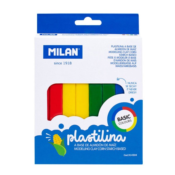 Plastilina MILAN 330g Colores Surtidos Sin Gluten 4 Barras | Manualidades Escolares Seguras y Creativas | Merkamas