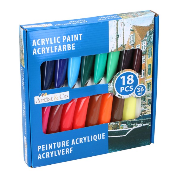 Pinturas Acrílicas Artist&Co 36ml 18 Colores Surtidos Set Profesional para Artistas | Merkamas