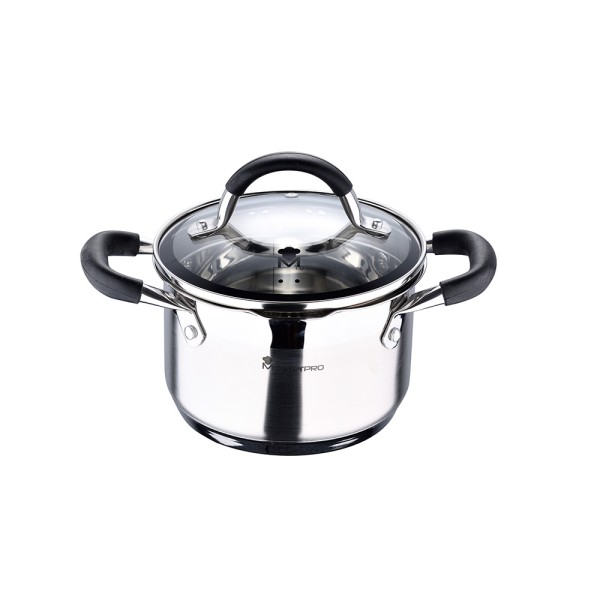 Olla Masterpro Foodies Acero Inoxidable 1.8L Ø16x10cm con Tapa Vidrio para Inducción | Merkamas