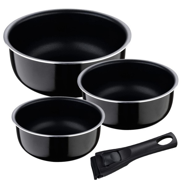 Set 3 Cazos Click & Cook Bergner Ø16/Ø18/Ø20 cm Aluminio Prensado | Mango Multiusos Desmontable | Ahorro Espacio Cocina | Merkamas