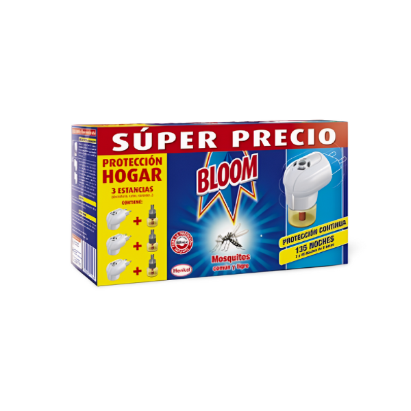 Pack Ahorro Insecticida Eléctrico Bloom 135 Noches | Anti Mosquito Común y Tigre | Control Total Hogar | Merkamas