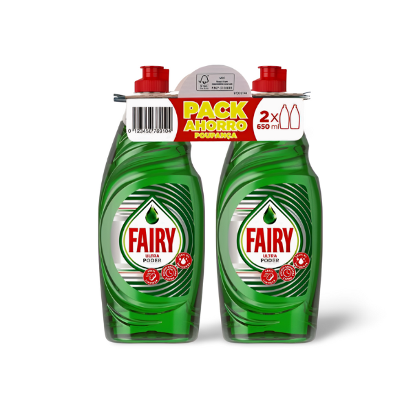 Fairy Lavavajillas Ultra Poder 2x650ml PROMO | Limpieza Antigrasa Profunda y Duradera | Merkamas