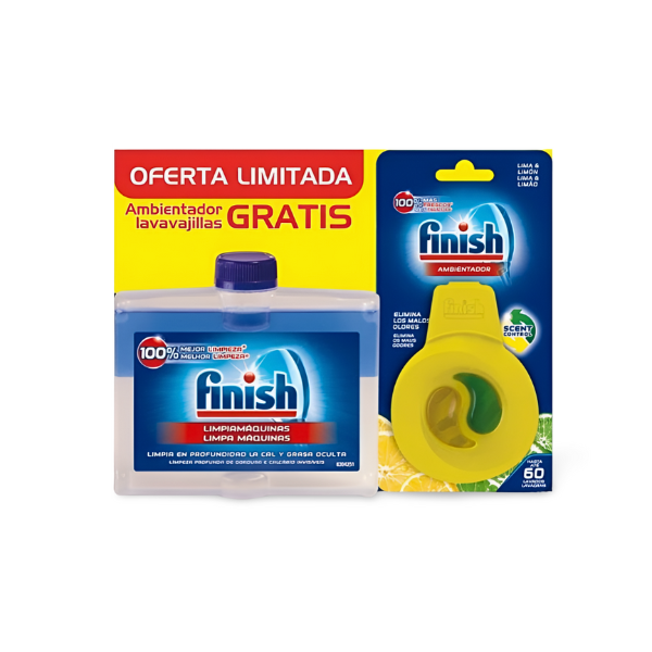 Finish Limpiamáquinas Lavavajillas 250ml + Ambientador Limón | Mantenimiento Óptimo Vajilla | Merkamas