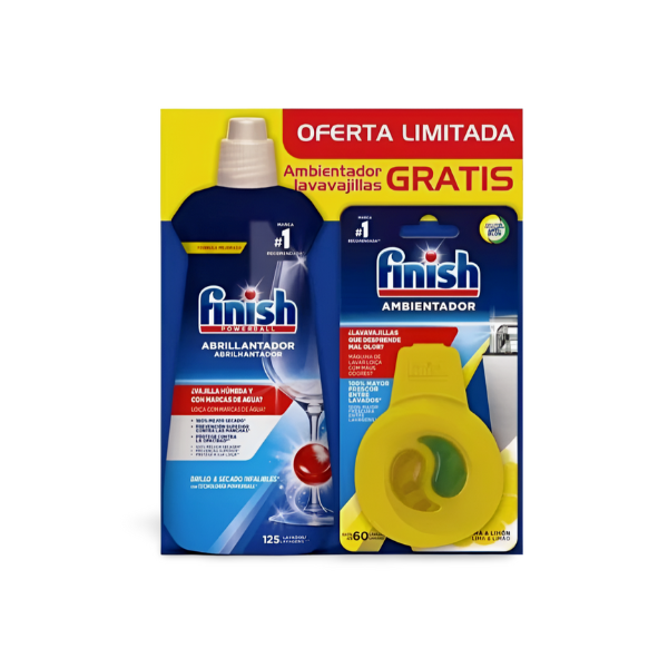Finish Abrillantador Limón Ahorro 500ml + Ambientador | Máximo Brillo y Frescura para tu Vajilla | Merkamas