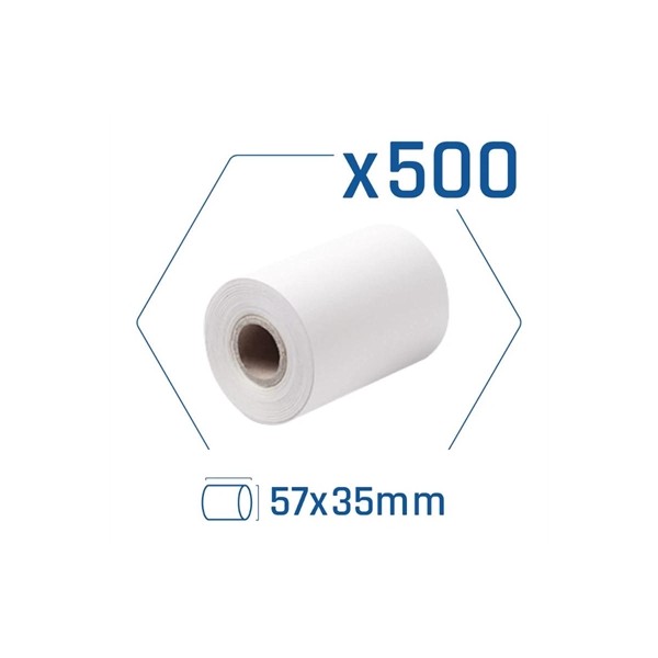 Pack 500 Rollos Papel Térmico Datáfono 57x35mm Libre BPA Iggual | Máxima Continuidad de Negocio | Merkamas