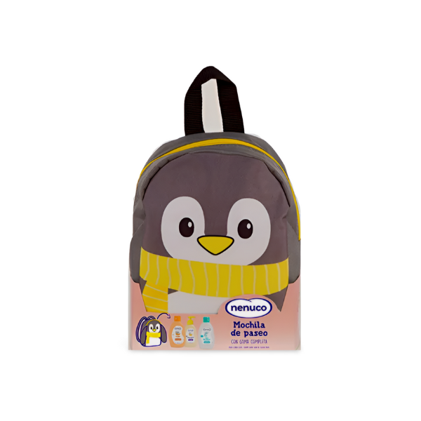 Mochila Paseo Nenuco Pingüino Set 4 Piezas con Colonia, Jabón, Champú y Leche Hidratante | Regalo Bebé | Merkamas