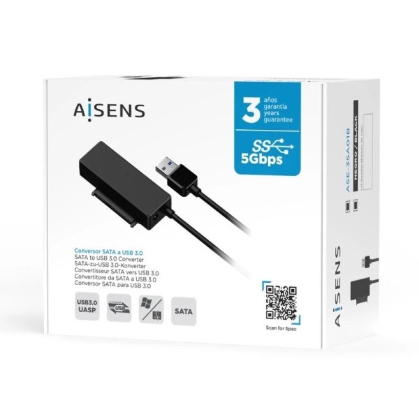 Aisens Adaptador SATA a USB-A 3.0 para Discos Duros 2.5/3.5 | Clonación Rápida y Fácil | Merkamas
