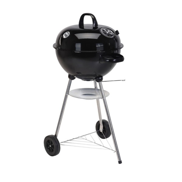 Barbacoa Esférica Negra Ø47cm Termómetro 90cm Alto | Acero Inoxidable y Movilidad | BBQ | Merkamas