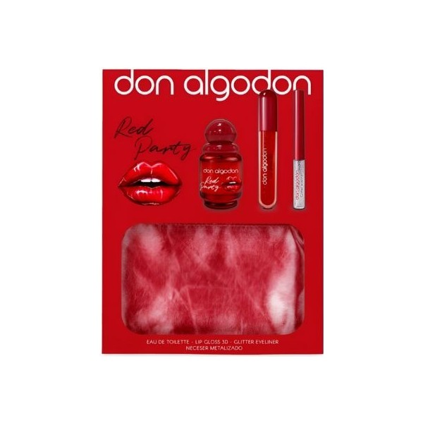 Set Regalo Maquillaje y Perfume Don Algodón "Red Party" con Neceser | Esencia Festiva Elegante para Ella | Merkamas