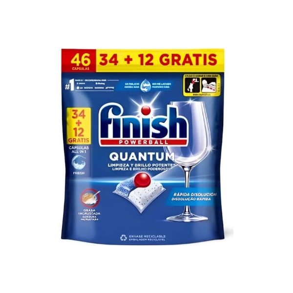 Finish Lavavajillas Quantum 34+12 GRATIS | Pastillas Potentes Limpieza Profunda | Merkamas