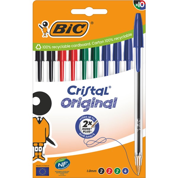 Bolígrafo Cristal Surtido Blíster 10 uds Tinta Variada Ideal Oficina y Hogar | Bic | Merkamas