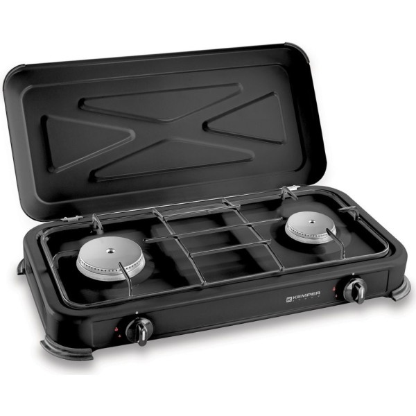 Cocina Gas Butano/Propano KEMPER Esmaltada Negra 2 Fuegos 570mm | Potencia Alta y Limpieza Fácil | Merkamas