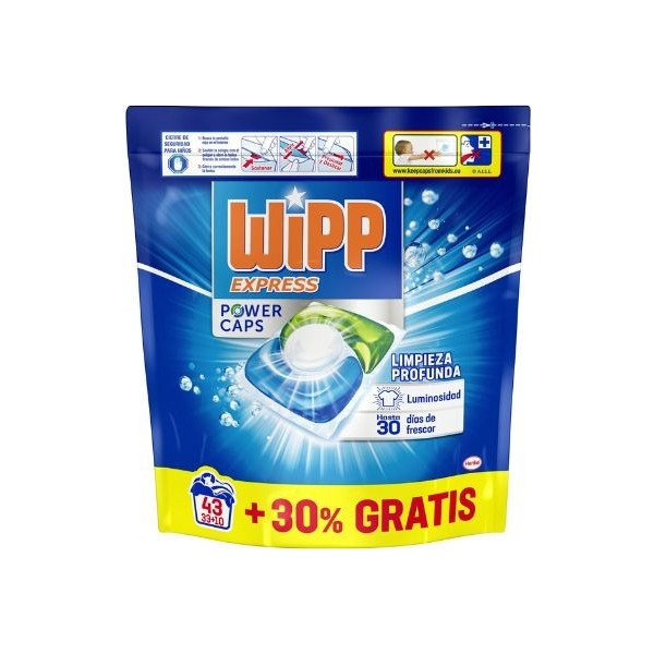 Wipp Express Power Caps Limpieza Profunda 43 Cápsulas | Máxima Eficacia Anti-Manchas | Merkamas