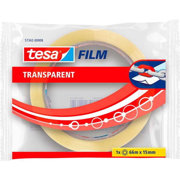 Cinta Adhesiva Transparente Tesa 15mm x 66m Pack 2 | Adherencia Profesional y Duradera | Merkamas