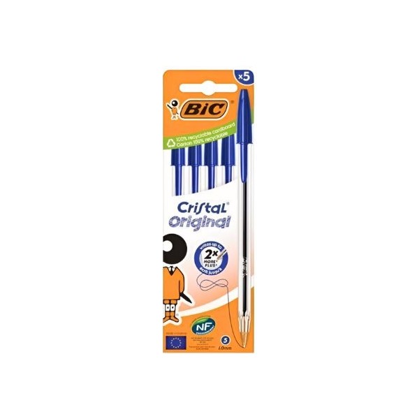 Pack 5 Bolígrafos BIC Cristal Original Azul | Escritura Fluida y Fiable para el Día a DÃ­a | Merkamas