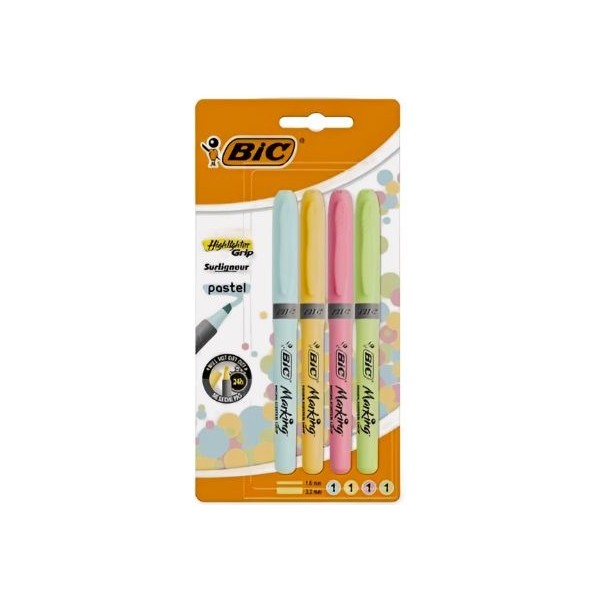 Pack 4 Marcadores Bic Pastel Rosa, Verde, Amarillo, Azul | Trazos Suaves y Duraderos | Merkamas
