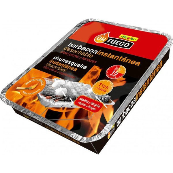 Barbacoa Instantánea Desechable FLOWER OKFUEGO | Encendido Rápido 15 min Brasa 1.5h | Picnic y Terraza | Merkamas