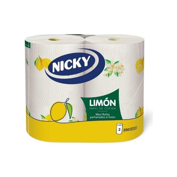 Papel de Cocina Nicky Limón Extra Absorbente 2 Rollos | Aroma Refrescante Duradero | Merkamas