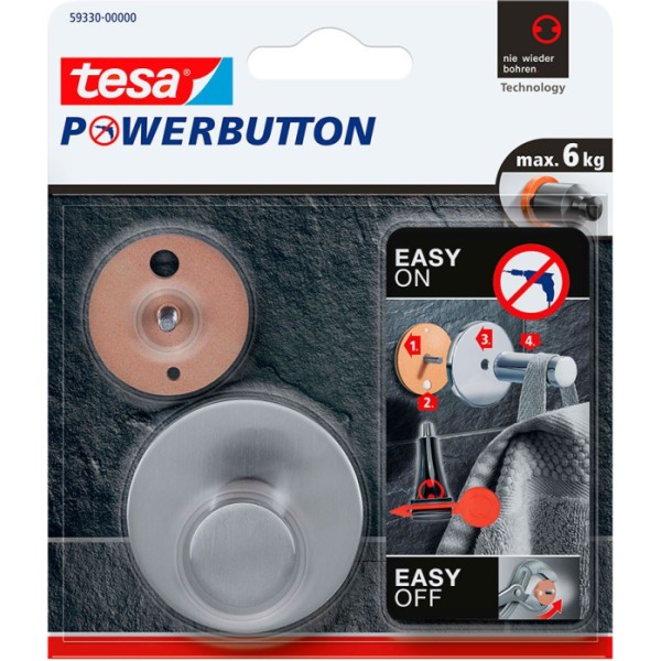 Colgador Powerbutton Classic Round TESA Acero Inoxidable Adhesivo Soporte 6kg | Merkamas