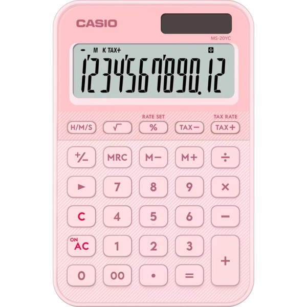 Calculadora de Mesa Casio MS-20YC Rosa Claro - 12 Dígitos, Solar/Pila | Merkamas